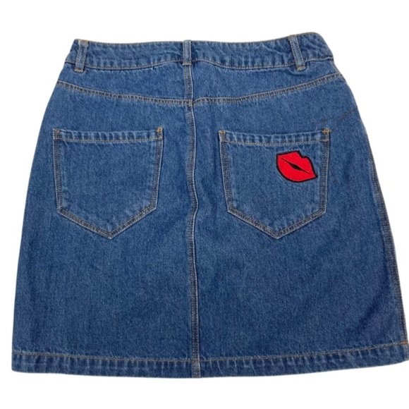 H&M Divided Rainbow Patch Embroidered Denim Skirt Size 4 NWT - Picture 2 of 8